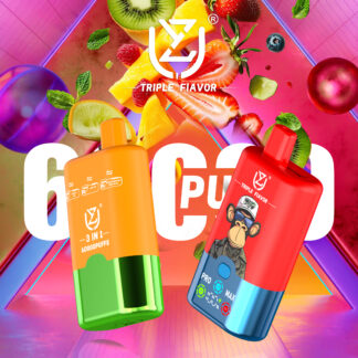 UZY Triple Flavor 60000 60K Puffs 3 in 1 Flavors Newest Original Rechargeable LED Display Disposable Vape(Box of 3)