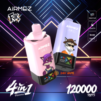 Airmez Fox 120K Puffs 4 in 1 Flavors Newest Original Rechargeable LCD Display Disposable Vape